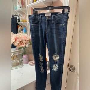 Frame Denim Le Skinny de Jeanne Ripped Dark Wash Jeans
